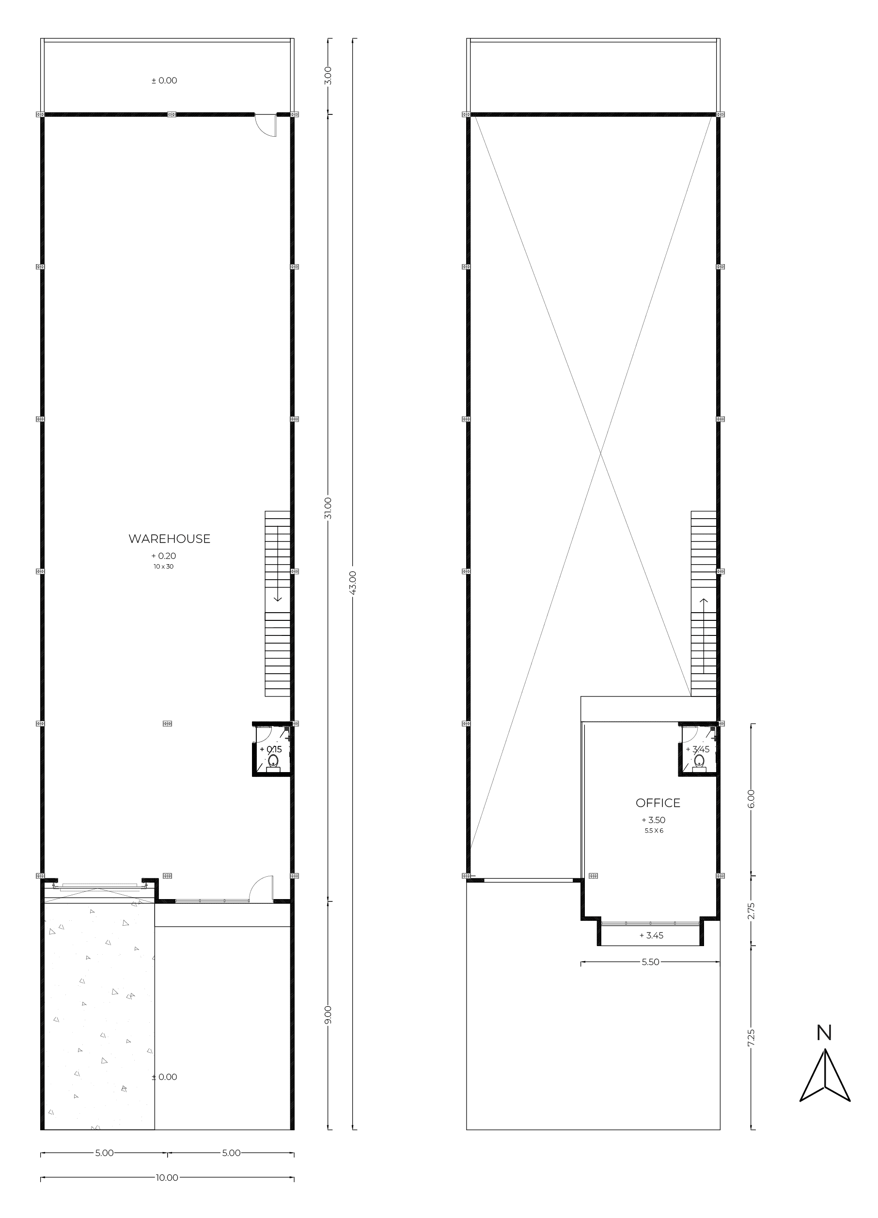 10m x 43m first and second floor plan