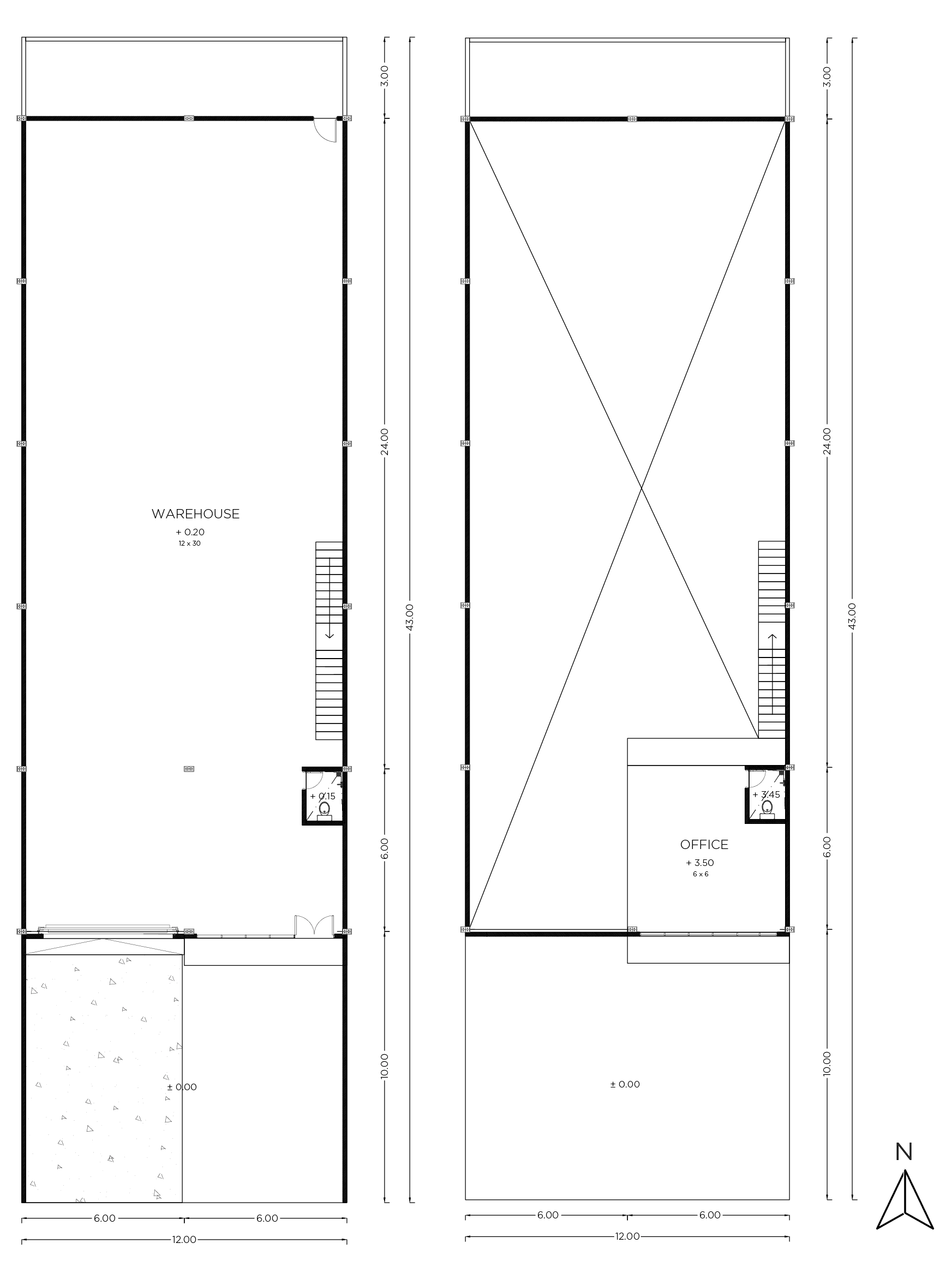 12m x 43m first and second floor plan